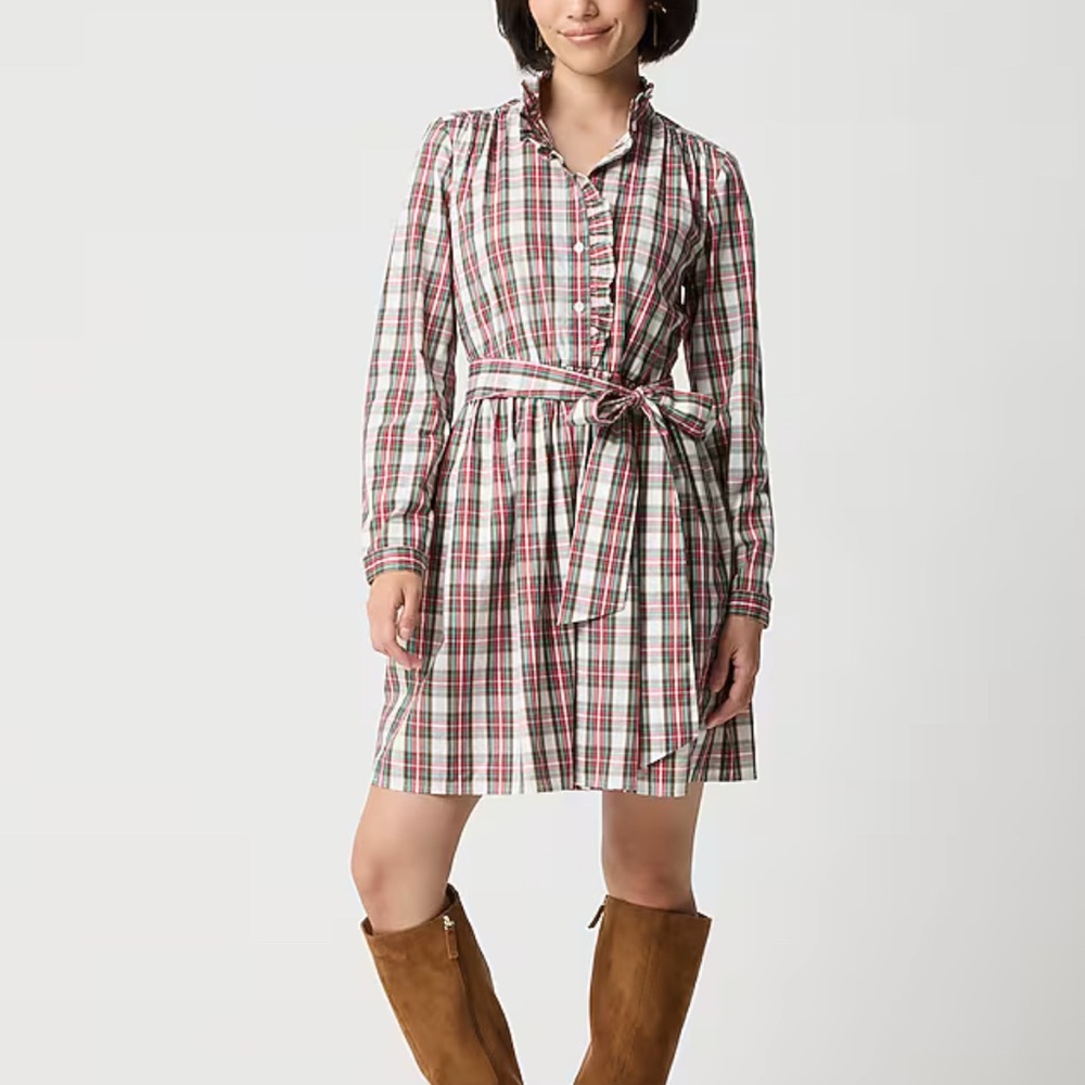 J Crew Plaid Button-Up Belted Dress Tartan mini shirt-dress